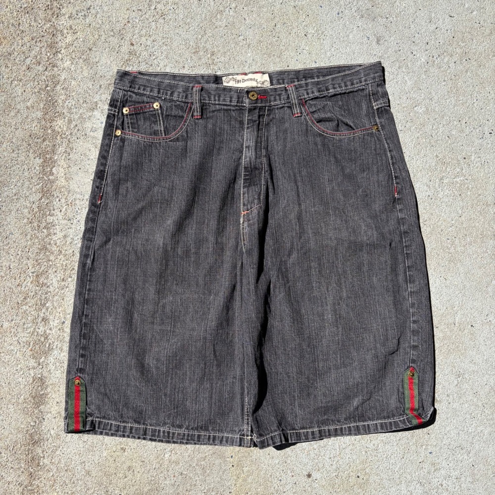 Five Elementz Baggy Denim Shorts Mens 44 Gray Y2K Streetwear Striped Wide Leg